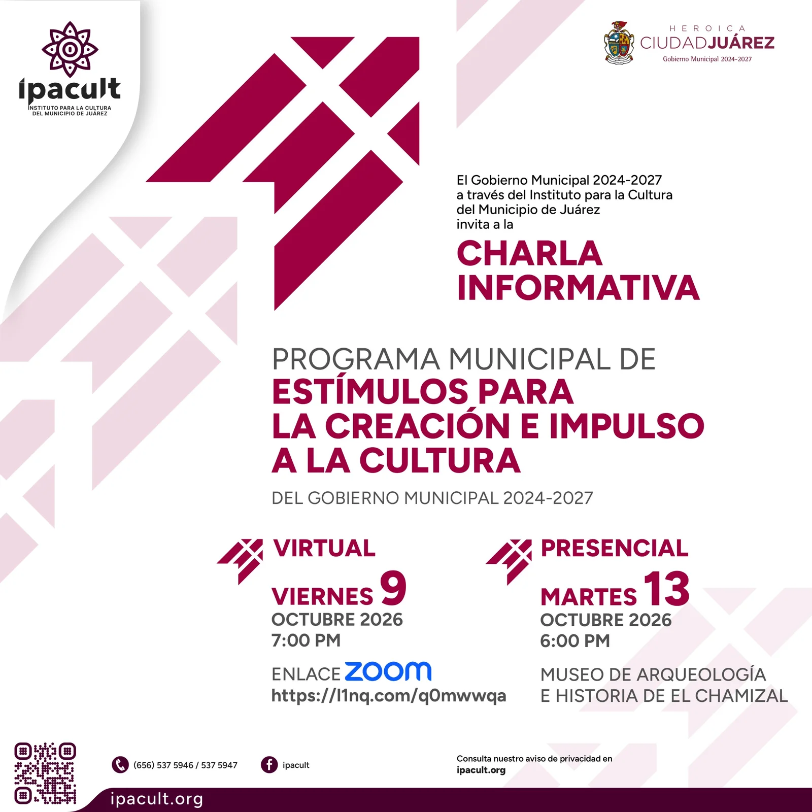 IPACULT ofrecerá charlas informativas sobre el Programa Municipal de Estímulos para la Cultura.