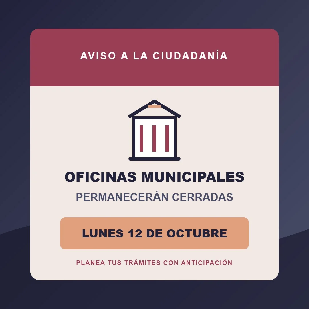 Oficinas municipales permanecerán cerradas el lunes 12 de octubre.